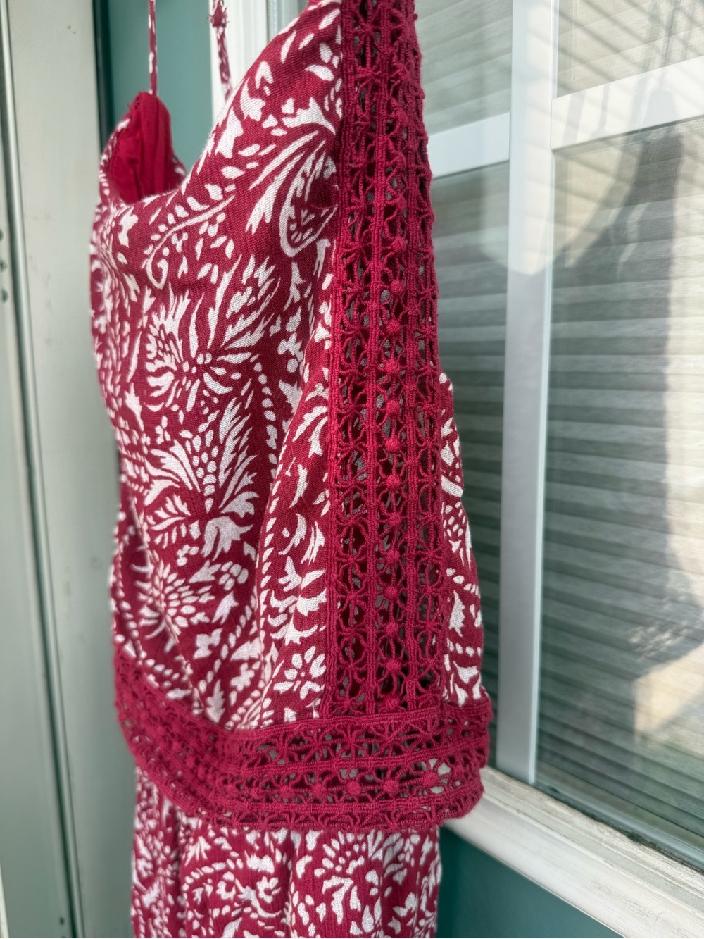 Abercrombie & Fitch Floral Lace Trim Romper Size Small Red Boho - Picture 5 of 10